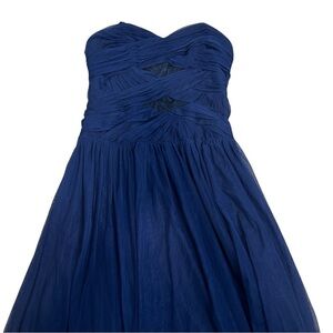 Eva Brazzi Black Tie Navy Blue Lace Front Strapless Chiffon Evening Gown. Size 8